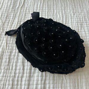 Vintage 1950s Herbert Bernard Black Velvet Beaded Cocktail Hat Riviera Italy